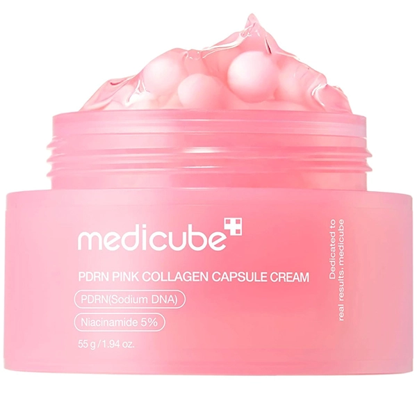 کرم کپسولی کلاژن صورتی (پی دی آر ان) PDRN مدی کیوب اصل کره ای سفت کننده 55 گرم | medicube PDRN Pink Collagen Capsule Cream 55gr